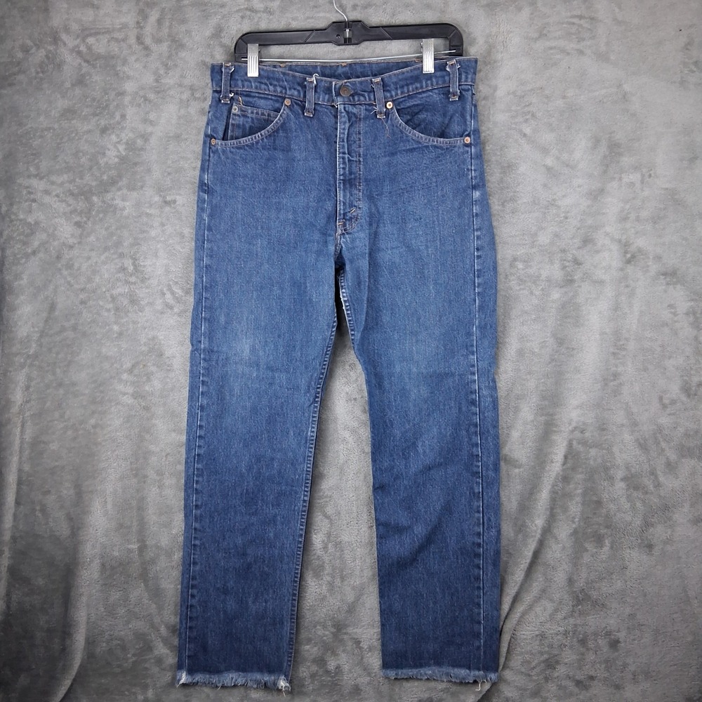Vintage Levis 505 Orange Tab Jeans Mens 33x30 Raw Hem Made in USA Blue 80s Denim